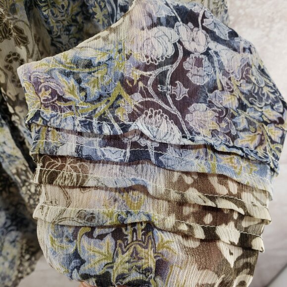 Button Front Floral Leopard Sheer Tiered 3/ 4 Sleeve Tunic Liz Claiborne Size M - Picture 3 of 7